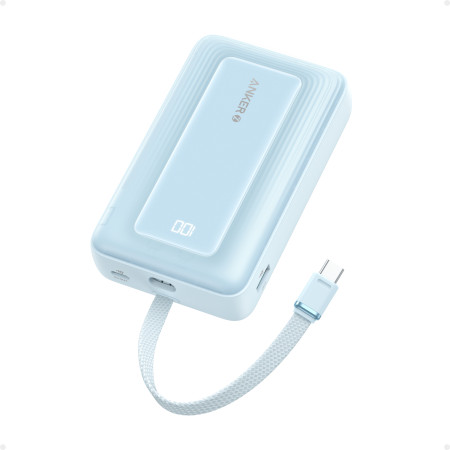 Anker | Power Bank with Built-In USB-C Cable | A1689031 | 20000 mAh | 30W Output | Blue