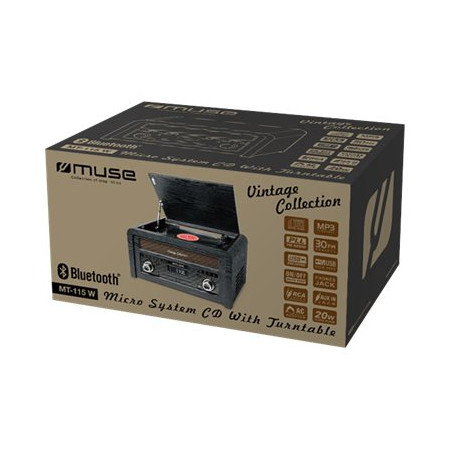 Muse | Turntable micro system | MT-115W | USB port | AUX in | CD player | FM radio | Wireless connection